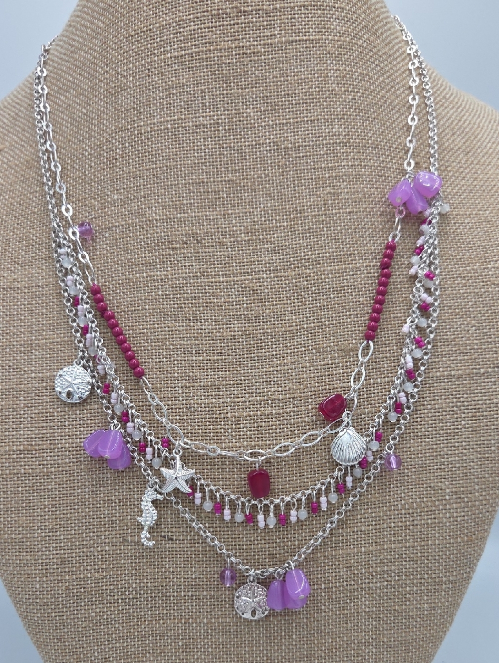 Talbots Multi-Strand Pink Bead & Charm Necklace